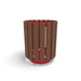 Red Wabash Valley Rinnova Trash Receptacle, Cedar Slats, recycled plastic planks on a red powder-coated steel frame, model RV300G, recycled plastic trash receptacle