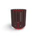 Red Wabash Valley Rinnova Trash Receptacle, Milwaukee Brown Slats, recycled plastic planks on a red powder-coated steel frame, model RV300G, eco friendly trash can