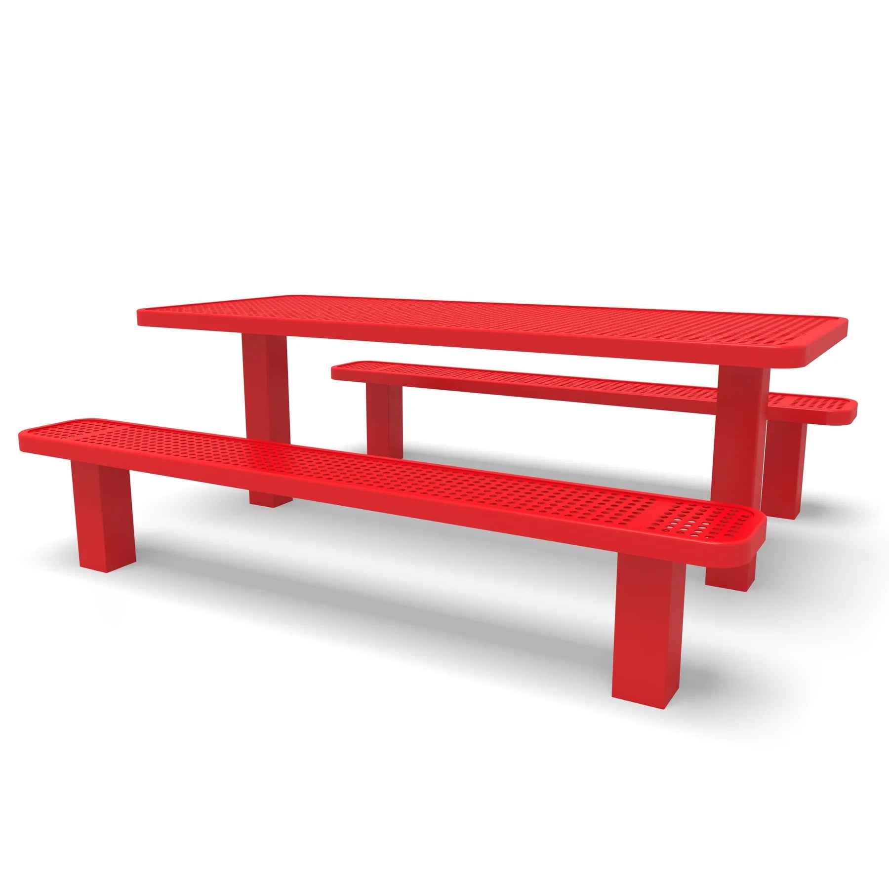 Red Wabash Valley Signature Multi-Pedestal 6 ft Perforated Inground Picnic Table in plastisol-coated steel, model SG205P, perforated metal picnic table