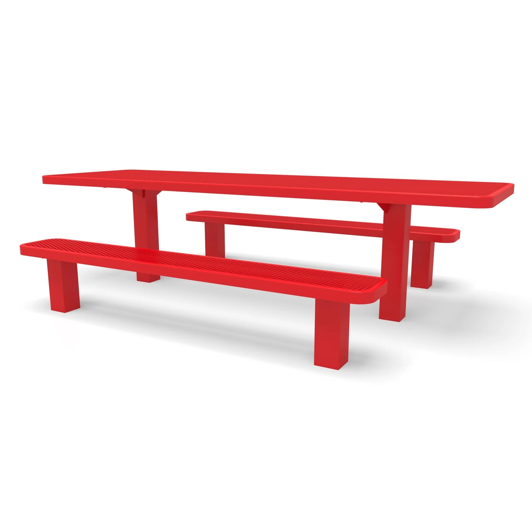 Red Wabash Valley Signature Multi-Pedestal 8 ft ADA Accessible Diamond Inground Picnic Table in plastisol-coated steel, open at both ends for wheelchair seating, model SG207D, public picnic tables