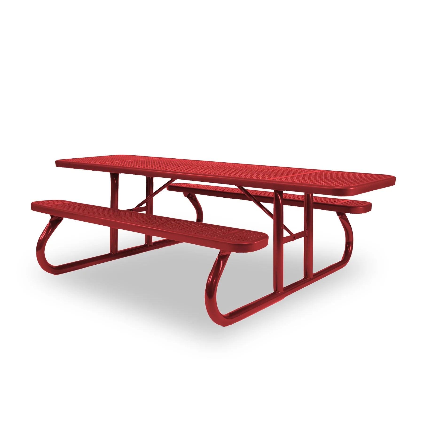 Red Wabash Valley Signature Portable Picnic Table, red top, seats and frame, 8' ADA Accessible, Perforated pattern, lunch tables for schools