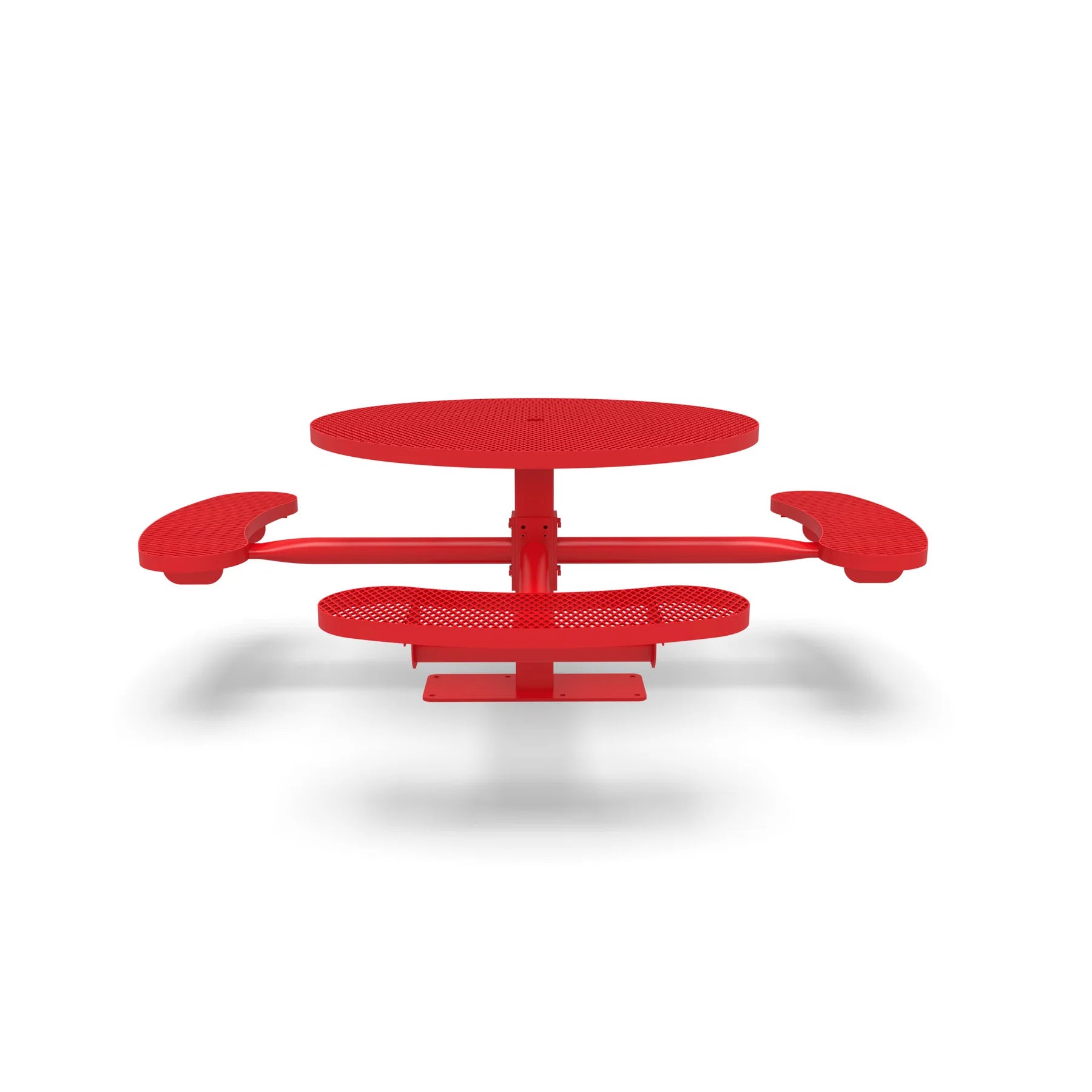 Red Wabash Valley Signature Round Pedestal Picnic Table, Diamond, Standard - ADA Accessible - Surface Mount, in plastisol-coated steel, model SG249D, ada compliant table