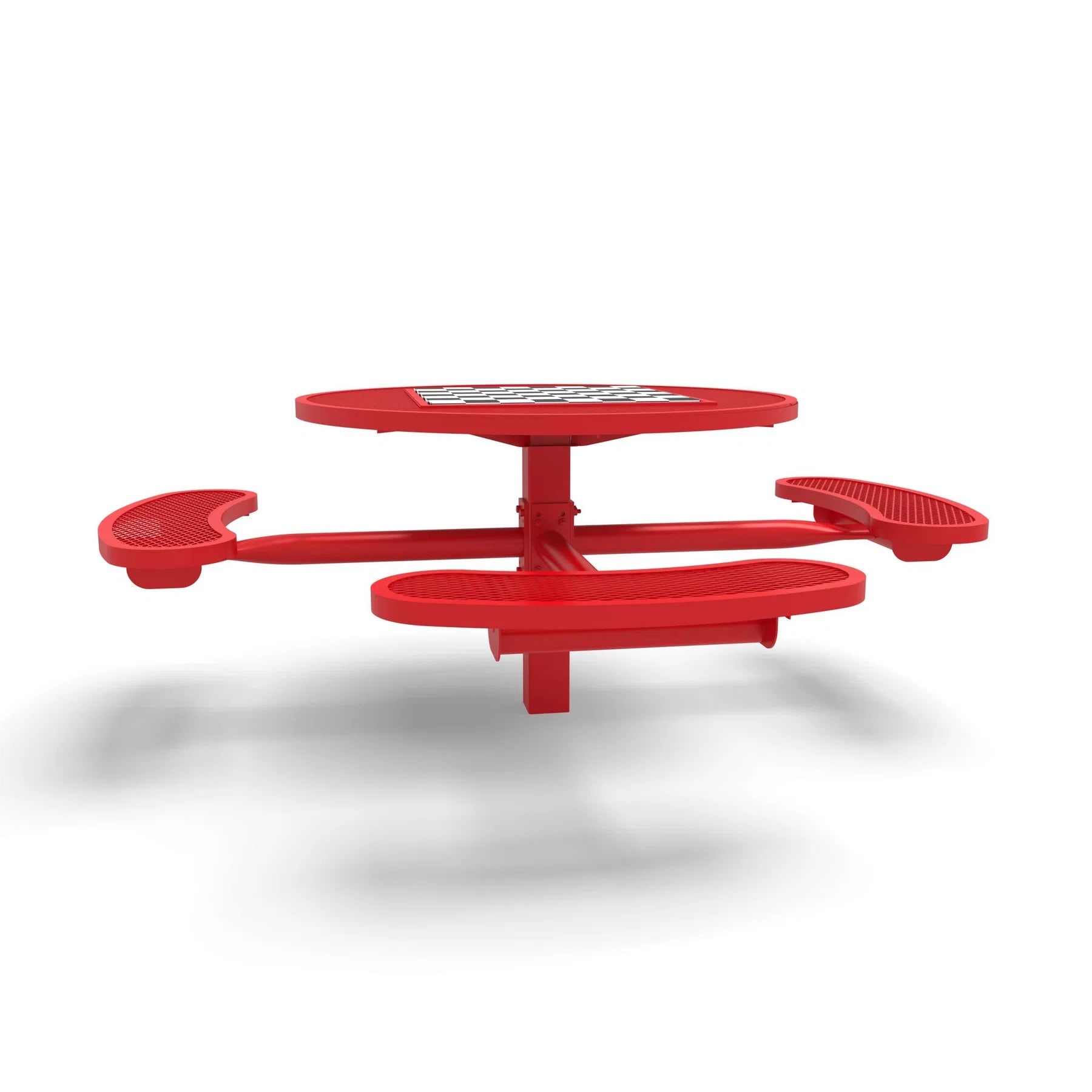 Red Wabash Valley Signature Round Pedestal Picnic Table, Diamond, Chessboard - ADA Accessible - Inground, in plastisol-coated steel, model SP215D, outdoor chess board