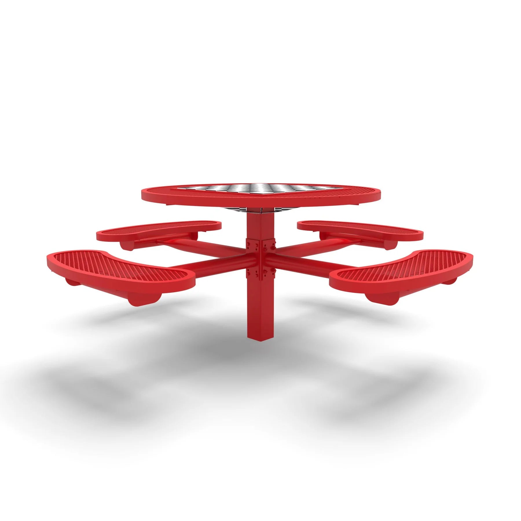 Red Wabash Valley Signature Round Pedestal Picnic Table, Diamond, Chessboard - 4 Seats - Inground, in plastisol-coated steel, model SP210D, outdoor chess board