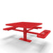 Red Wabash Valley Signature Square Pedestal Picnic Table, Diamond, Standard - ADA Accessible - Surface Mount - 46 Inch, in plastisol-coated steel, open side view, model SG234D, square outdoor dining table