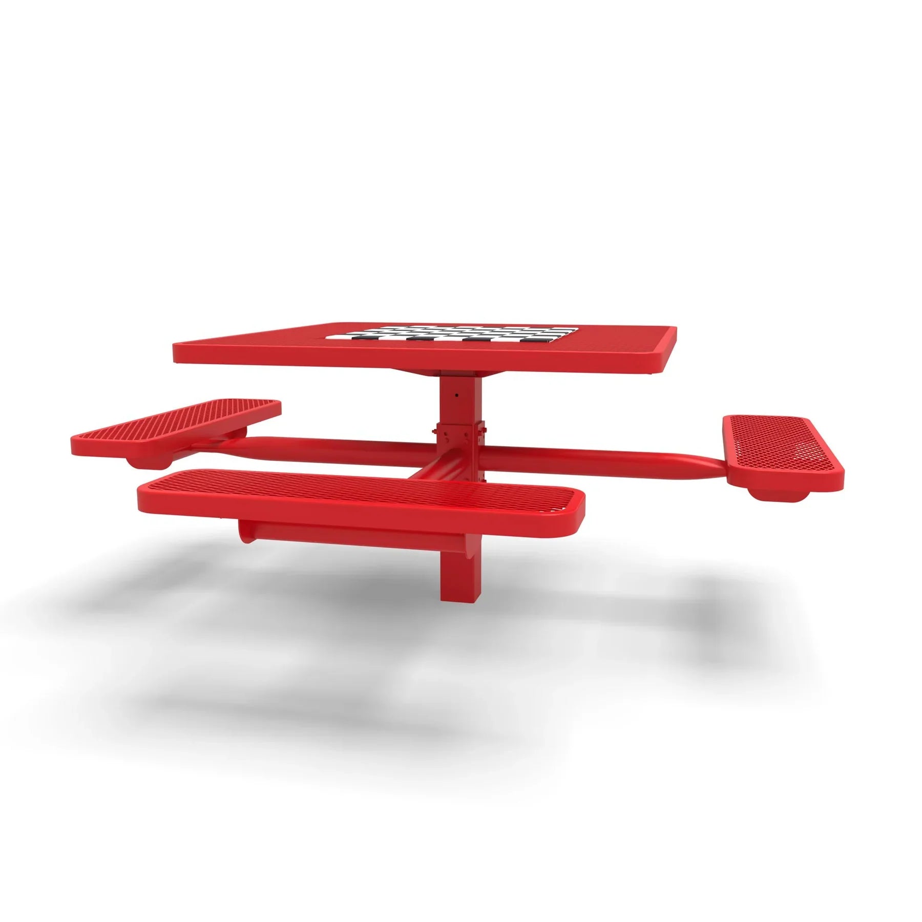 Red Wabash Valley Signature Square Pedestal Picnic Table, Diamond, Chessboard - ADA Accessible - Inground - 46 Inch, in plastisol-coated steel, model SP230D, outdoor checkers table