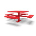Red Wabash Valley Signature Square Pedestal Picnic Table, Perforated, Standard - 4 Seats - Surface Mount - 46 Inch, in plastisol-coated steel, model SG229P, square metal patio table