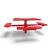 Red Wabash Valley Signature Square Pedestal Picnic Table, Perforated, Chessboard - ADA Accessible - Inground - 46 Inch, in plastisol-coated steel, model SP230P, outdoor checkers table