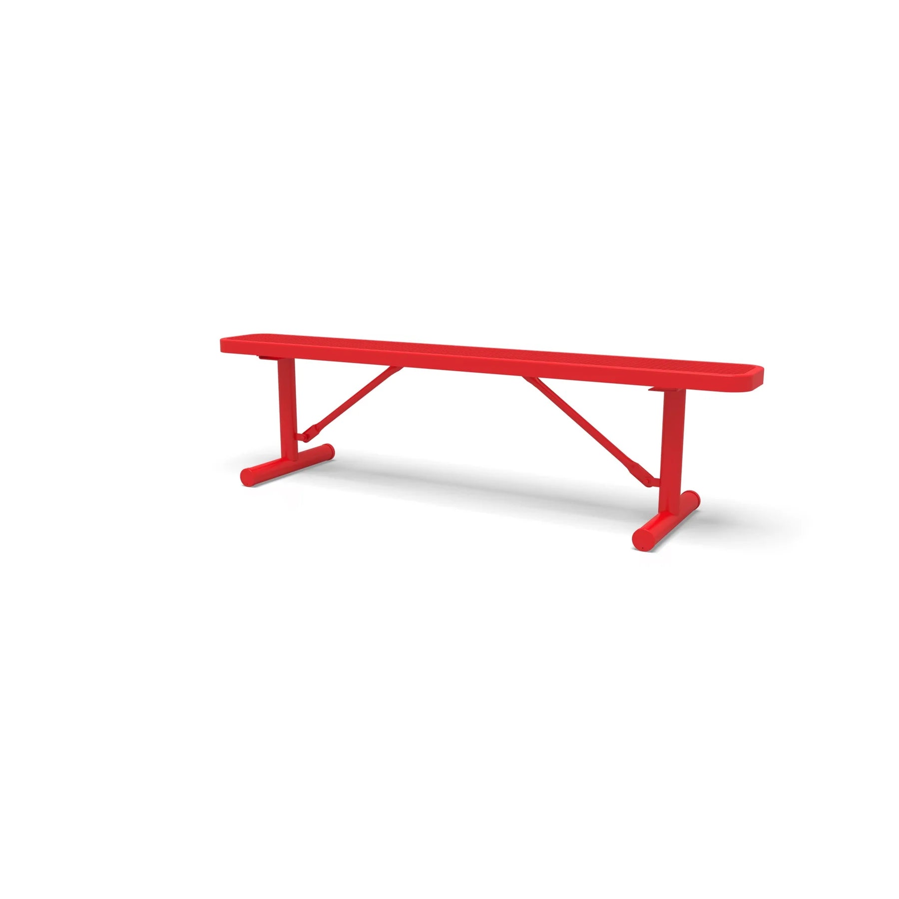 Red Wabash Valley Signature Steel Backless Bench, Diamond, 6' Portable with braced legs, solid red, plastisol-coated steel, outdoor seating bench