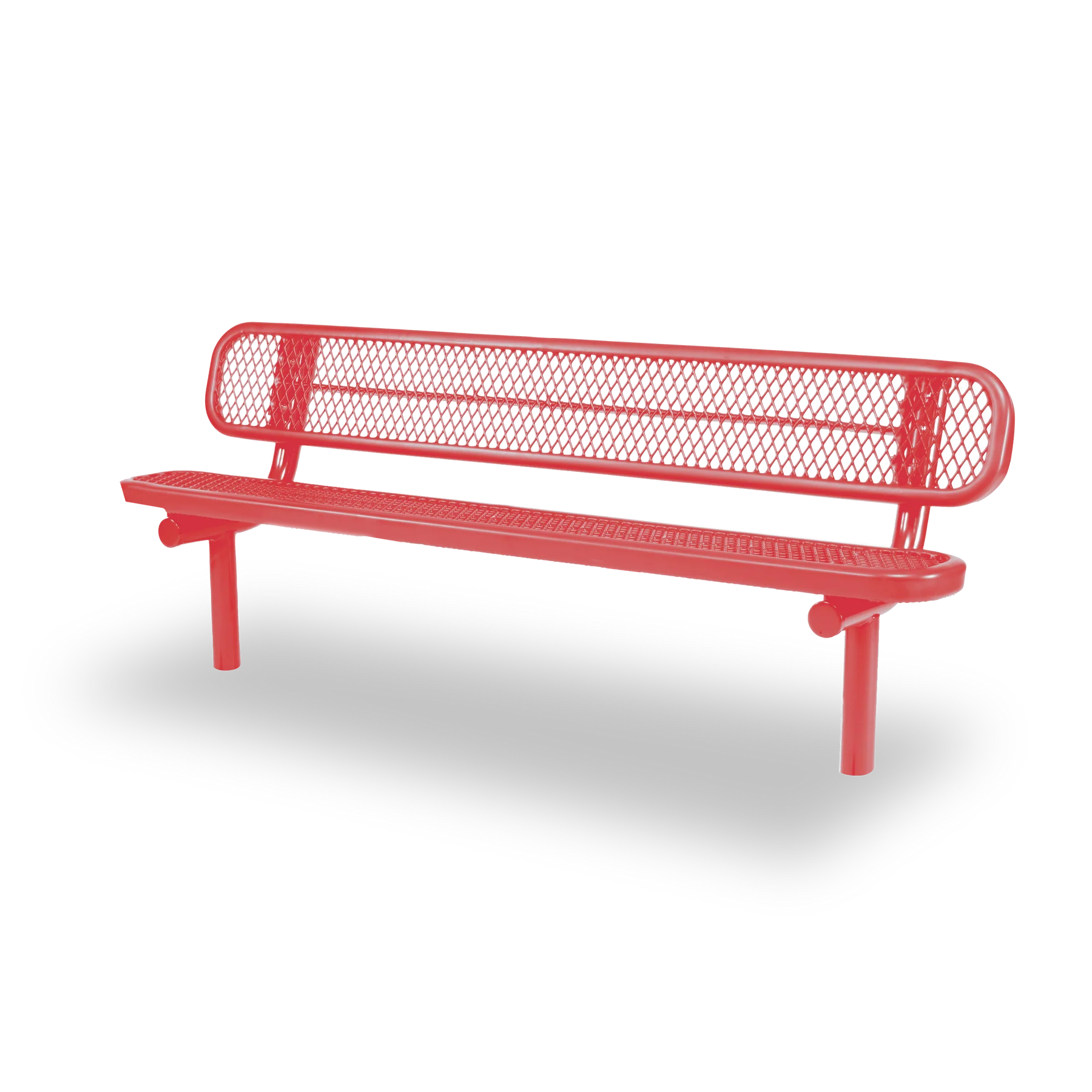 Red Wabash Valley Signature Steel Bench, Diamond seat and back, Inground legs, outdoor bench with back
