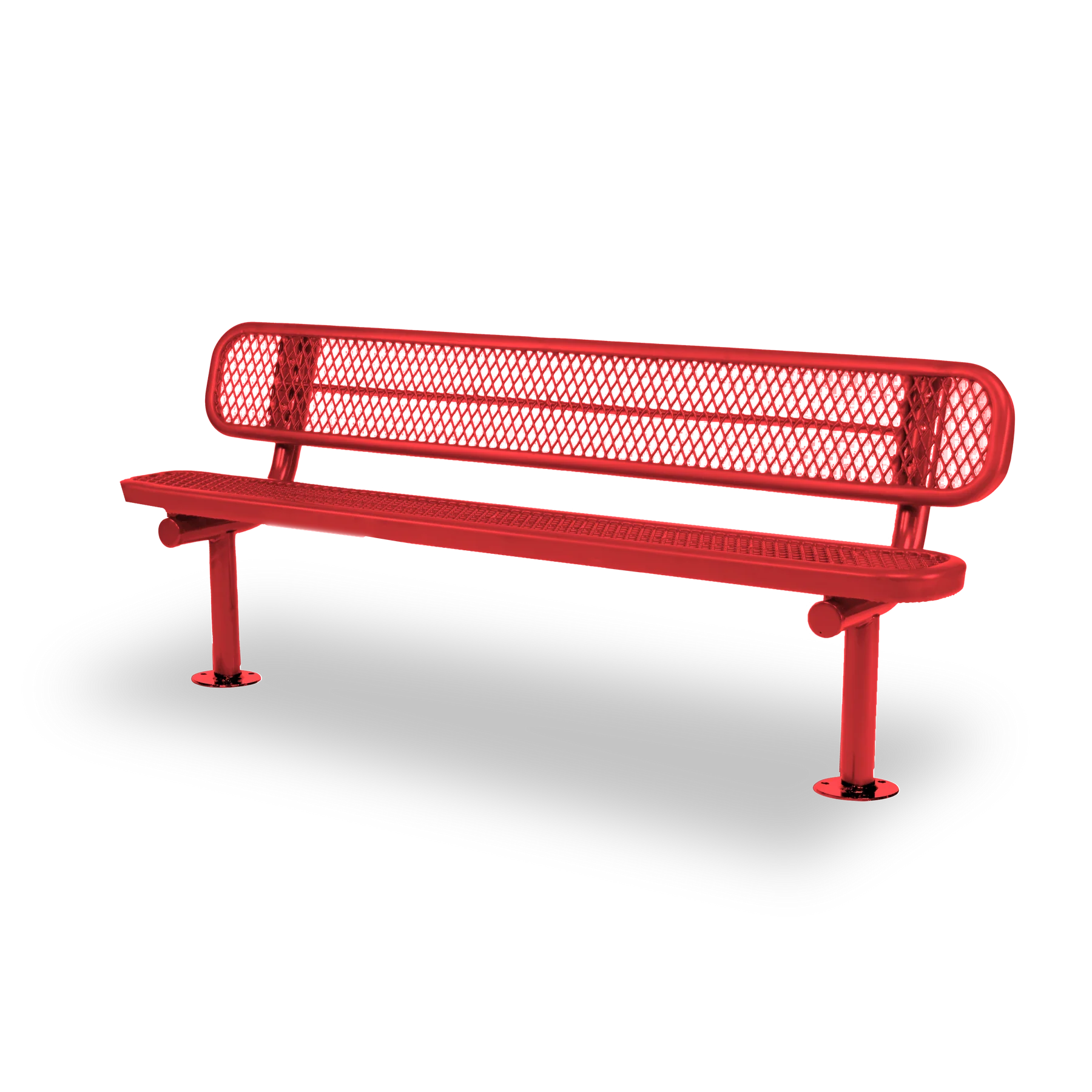 Red Wabash Valley Signature Steel Bench, Diamond seat and back, Surface Mount base plates, commercial benches