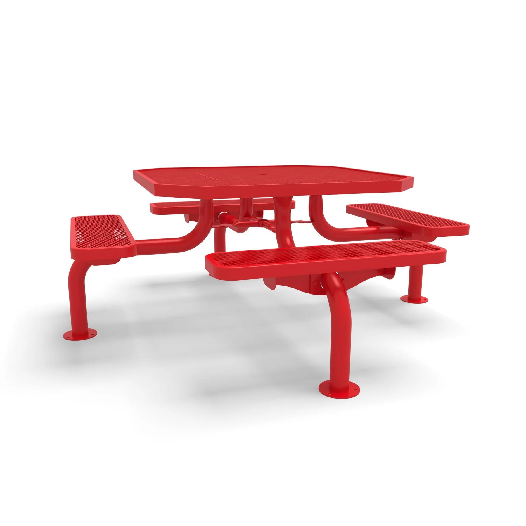 Red Wabash Valley Spyder Octagon 46 inch Picnic Table, Diamond plastisol coated steel, 4 attached seats, model SY125D, table with attached seats