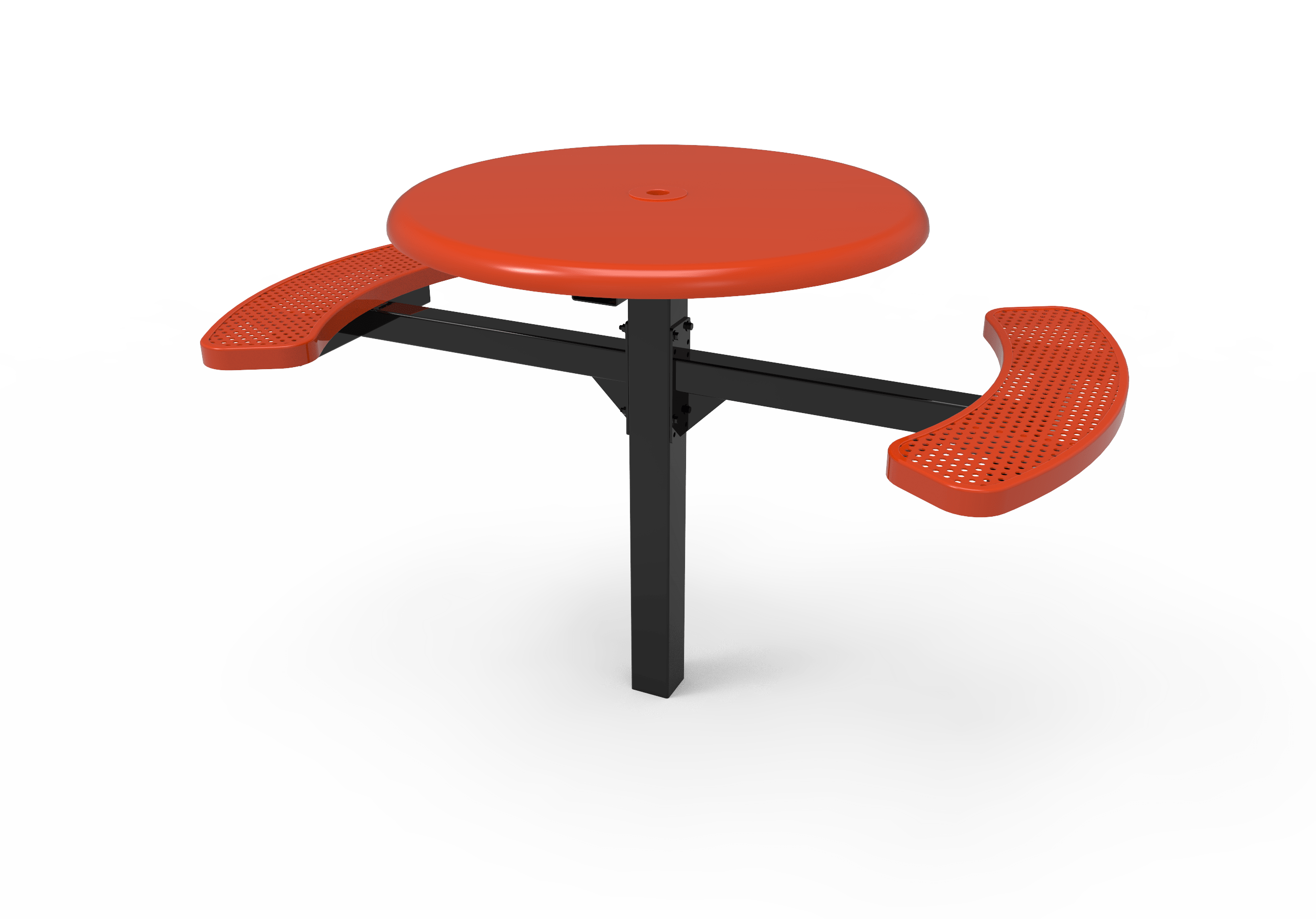 Red MyTCoat Round Solid Top Pedestal Picnic Table 2 Seat Accessible Inground Mount Studio Image