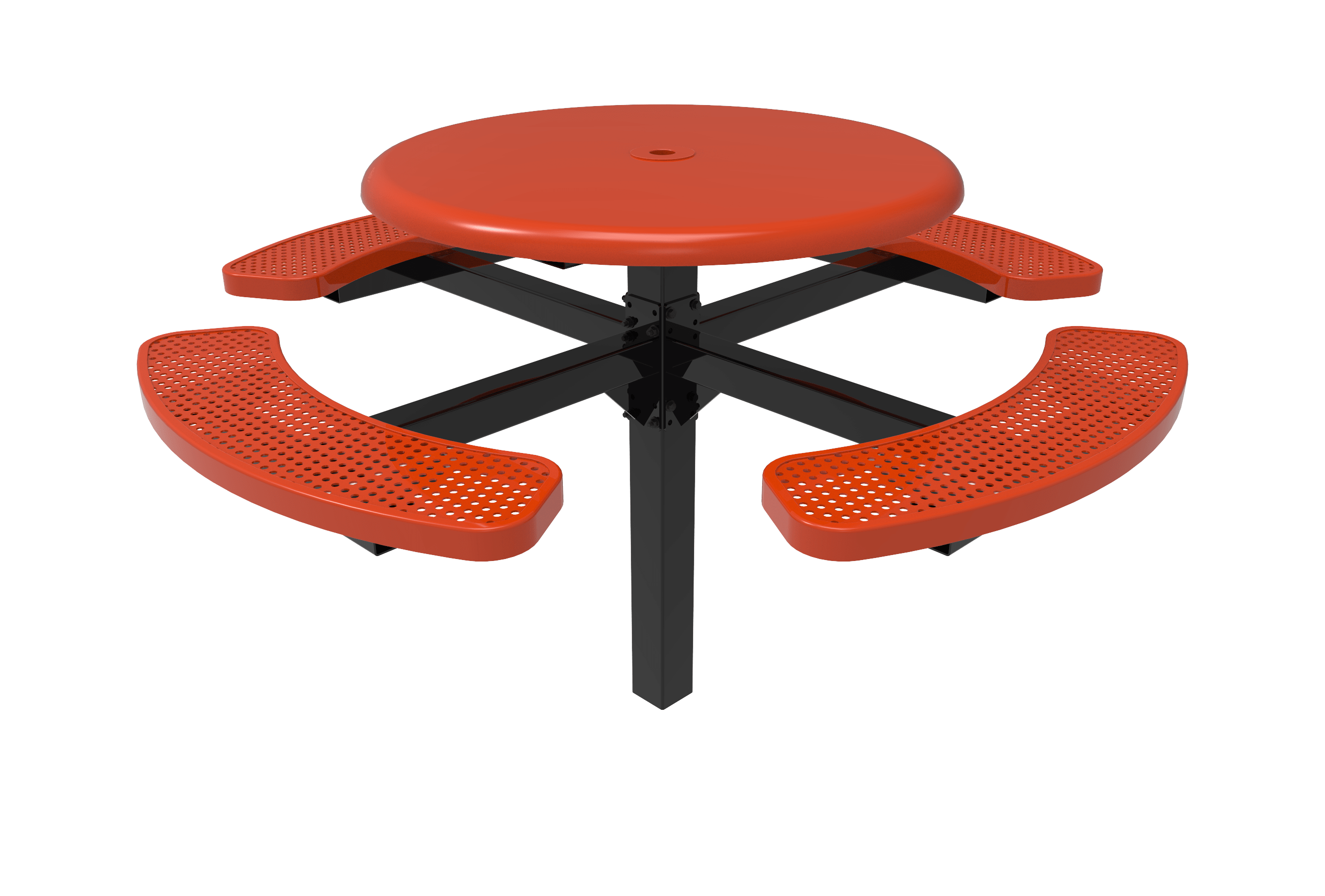 Red MyTCoat Round Solid Top Pedestal Picnic Table 4 Seat Inground Mount Studio Image