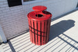 Red Wabash Valley Signature Slatted Commercial Trash Receptacle Lifestyle Image