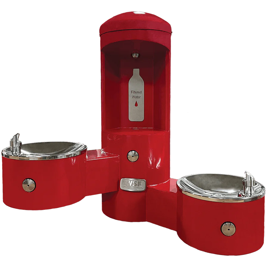 Red Willoughby Wall-Mounted Water Bottle Filling Station with 2 Drinking Fountains Studio Image
