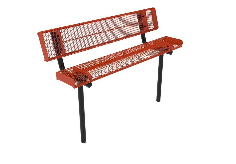 4' - 6'  Bench with Back - Rolled Edges - Expanded Metal - Inground Mount