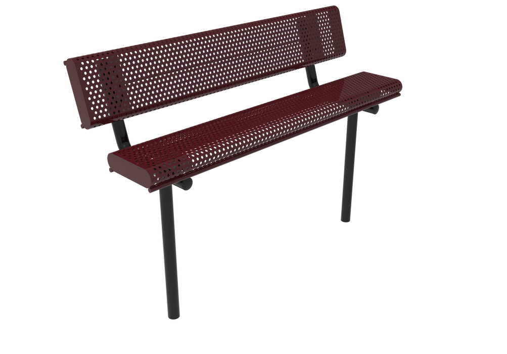 4' - 6'  Bench with Back - Rolled Edges - Punched Steel - Inground Mount