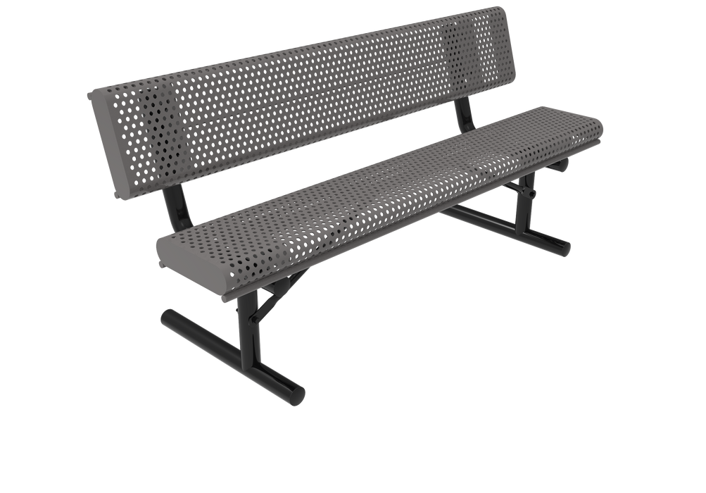 4' - 6'  Bench with Back - Rolled Edges - Punched Steel - Portable