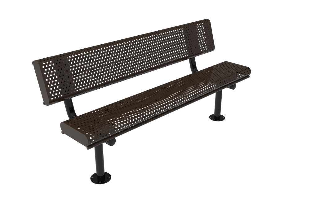 4' - 6'  Bench with Back - Rolled Edges - Punched Steel - Surface Mount
