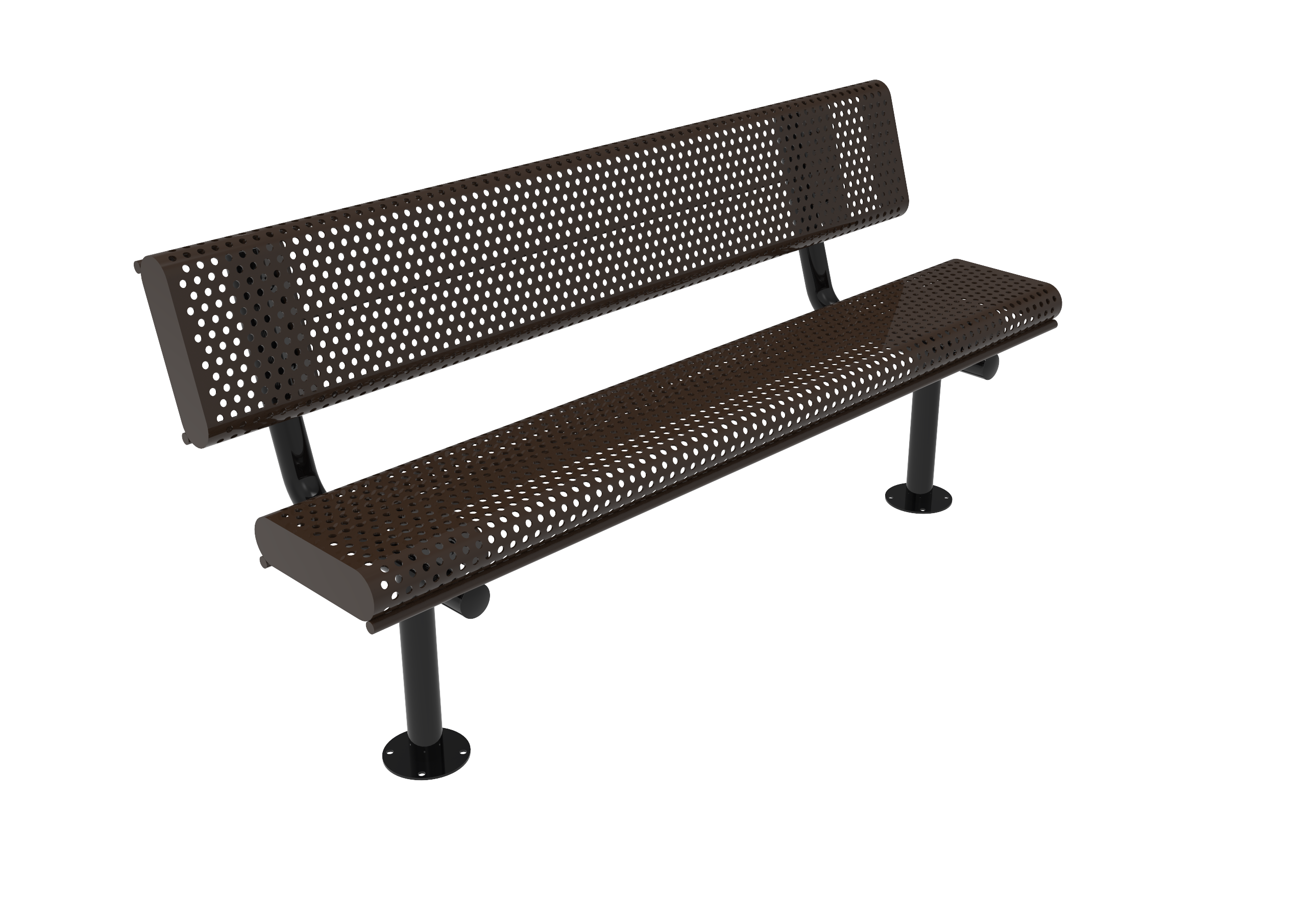 MyTCoat 4' - 6'  Bench with Back - Rolled Edges - Punched Steel - Surface Mount