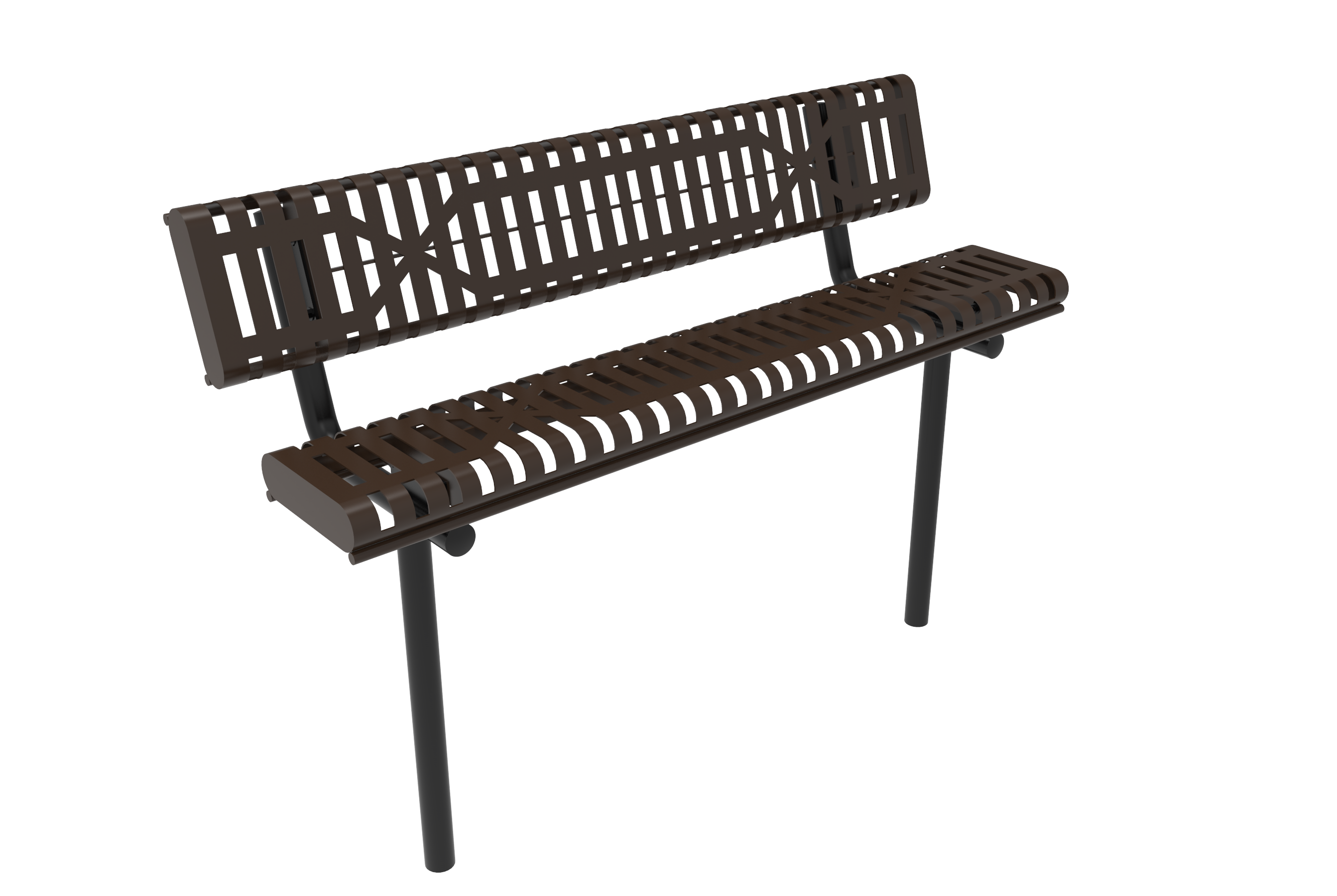 MyTCoat 4' - 6' Bench with Back - Rolled Edges - Slatted Steel - Inground Mount