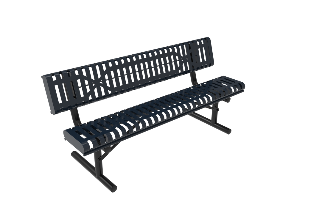 4' - 6'  Bench with Back - Rolled Edges - Slatted Steel - Portable