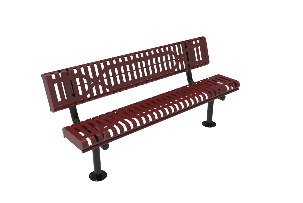 4' - 6'  Bench with Back - Rolled Edges - Slatted Steel - Surface Mount