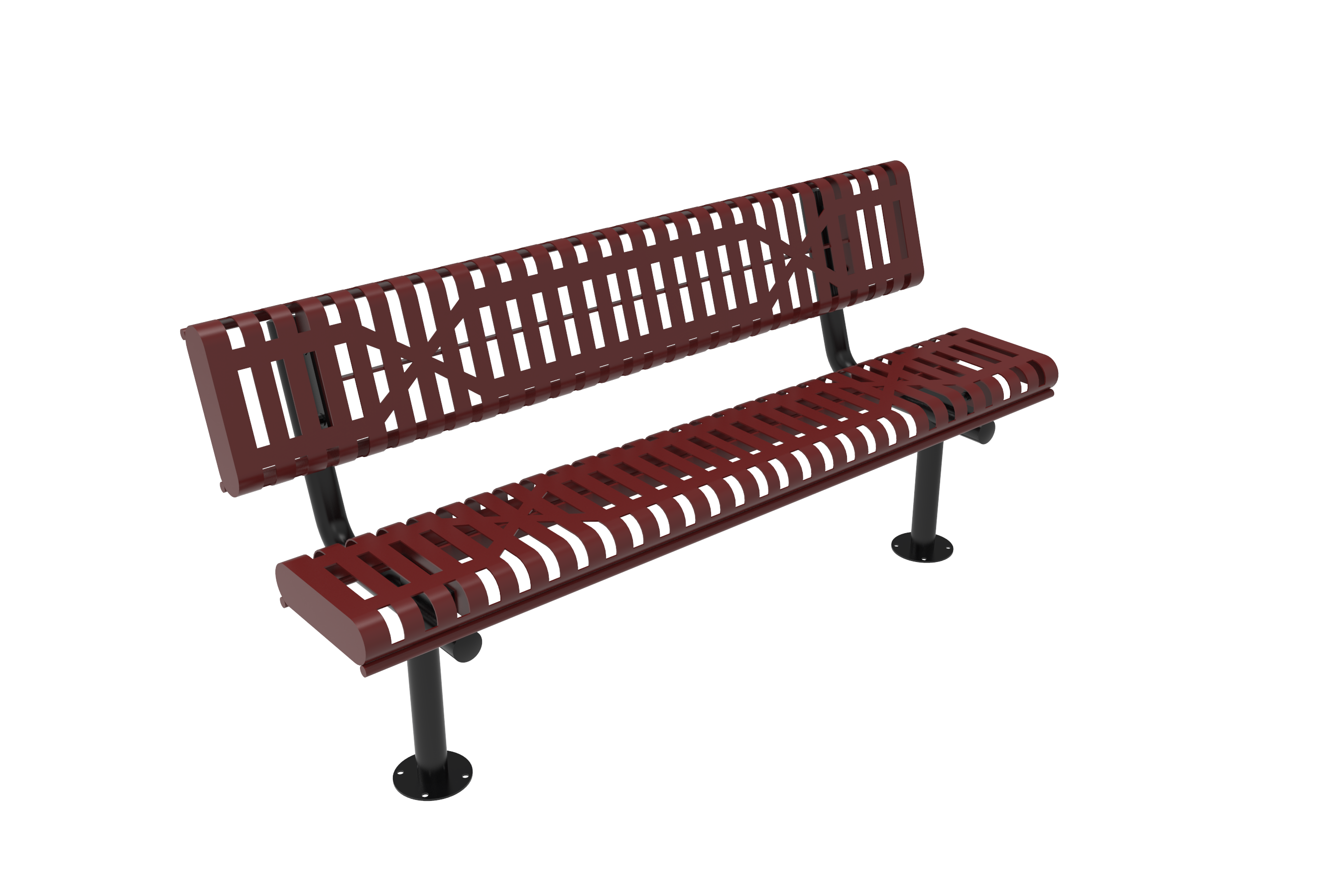 MyTCoat 4' - 6'  Bench with Back - Rolled Edges - Slatted Steel - Surface Mount