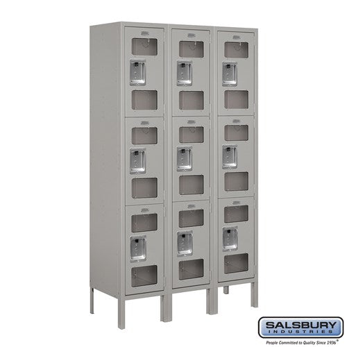 12" Wide Triple Tier See-Through Metal Locker - 3 Wide - 5 Feet High - 12 Inches Deep