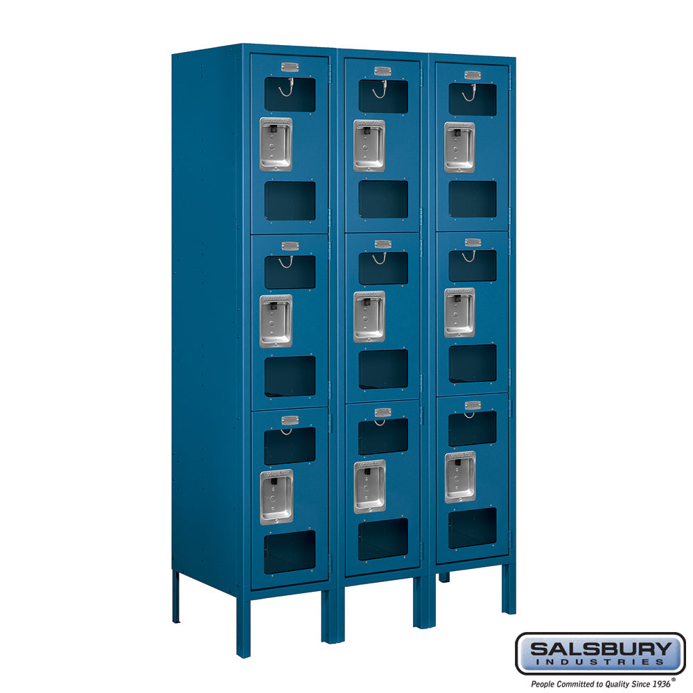 12" Wide Triple Tier See-Through Metal Locker - 3 Wide - 5 Feet High - 15 Inches Deep