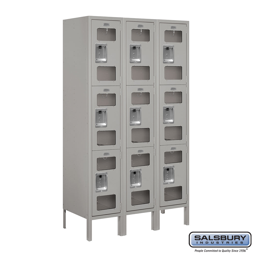 12" Wide Triple Tier See-Through Metal Locker - 3 Wide - 5 Feet High - 15 Inches Deep