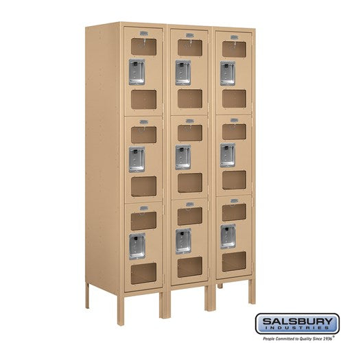 12" Wide Triple Tier See-Through Metal Locker - 3 Wide - 5 Feet High - 15 Inches Deep