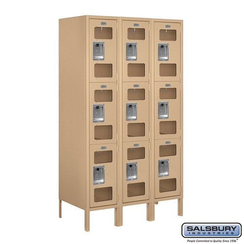 12" Wide Triple Tier See-Through Metal Locker - 3 Wide - 5 Feet High - 18 Inches Deep