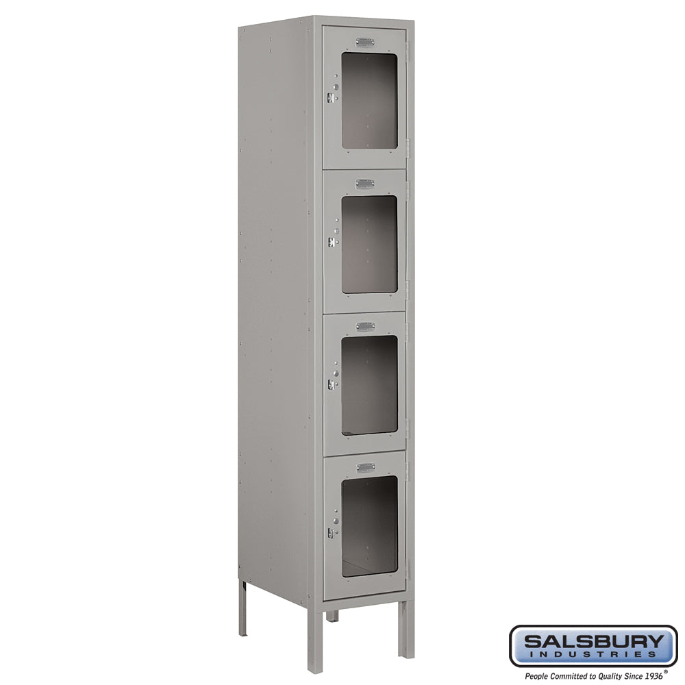 12" Wide Four Tier See-Through Metal Locker - 1 Wide - 5 Feet High - 15 Inches Deep