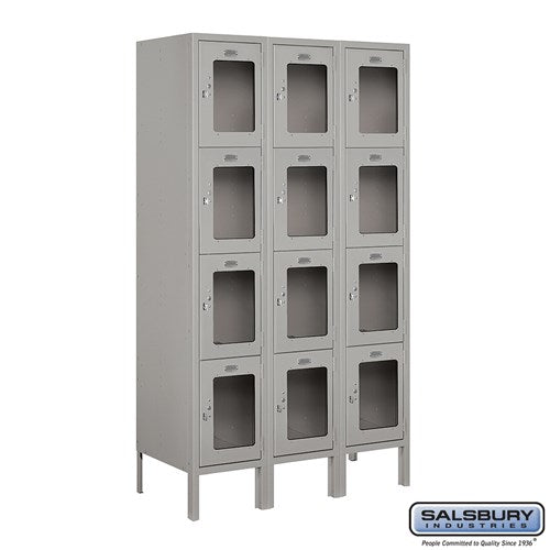 12" Wide Four Tier See-Through Metal Locker - 3 Wide - 5 Feet High - 15 Inches Deep