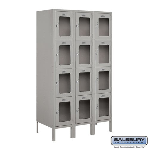 12" Wide Four Tier See-Through Metal Locker - 3 Wide - 5 Feet High - 18 Inches Deep