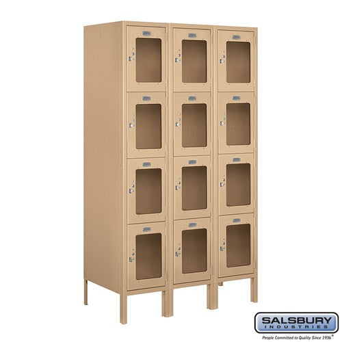 12" Wide Four Tier See-Through Metal Locker - 3 Wide - 5 Feet High - 18 Inches Deep