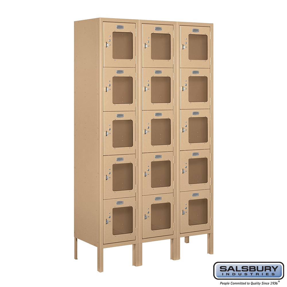 12" Wide Five Tier Box Style See-Through Metal Locker - 3 Wide - 5 Feet High - 12 Inches Deep