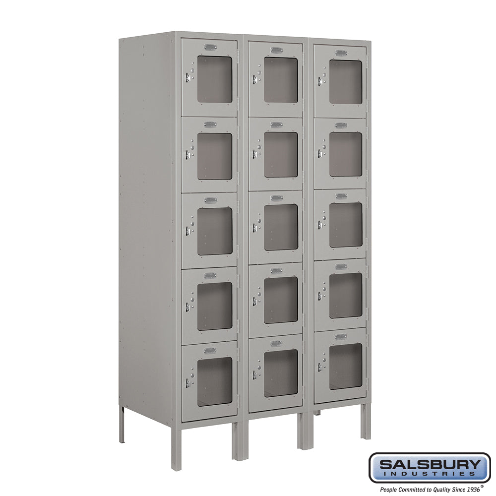 12" Wide Five Tier Box Style See-Through Metal Locker - 3 Wide - 5 Feet High - 18 Inches Deep