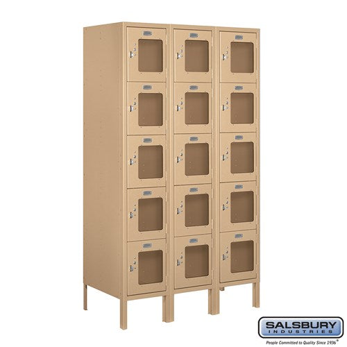 12" Wide Five Tier Box Style See-Through Metal Locker - 3 Wide - 5 Feet High - 18 Inches Deep