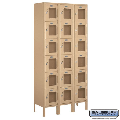 12" Wide Six Tier Box Style See-Through Metal Locker - 3 Wide - 6 Feet High - 12 Inches Deep