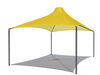 Yellow USA Shade Sahara Shade tent with gray ground cover on a white background