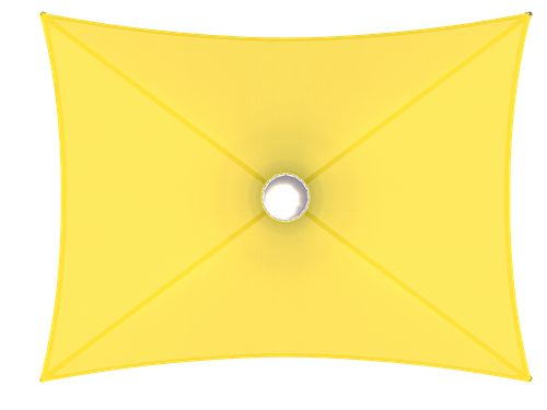 top view of Yellow USA Shade Sahara Shade umbrella with a central hole on a white background