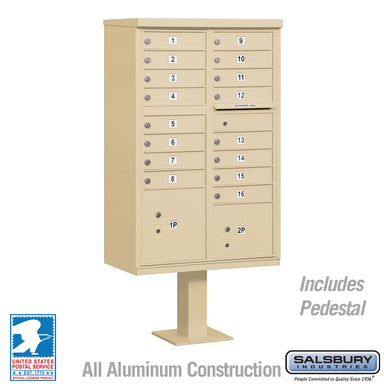 Tan Salsbury USPS Approved 16 Door Cluster Mailbox Unit with 2 Parcel Lockers