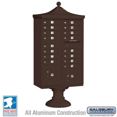 Salsbury Regency USPS-Approved  16 Door Cluster Mailbox Unit with 2 Parcel Lockers Bronze Color.