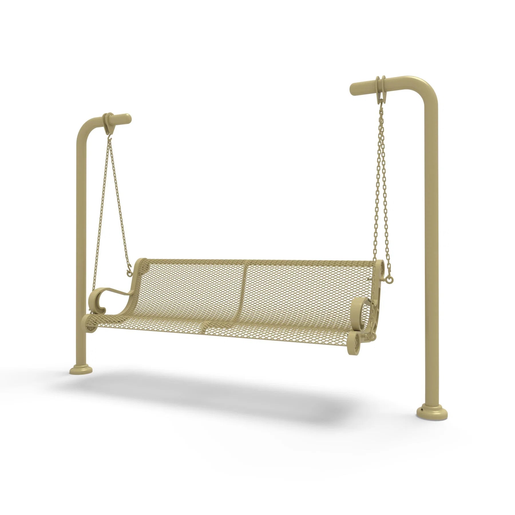 Sand Wabash Valley Estate Diamond Swing Bench, plastisol-coated steel seat on inground posts, patio swing bench