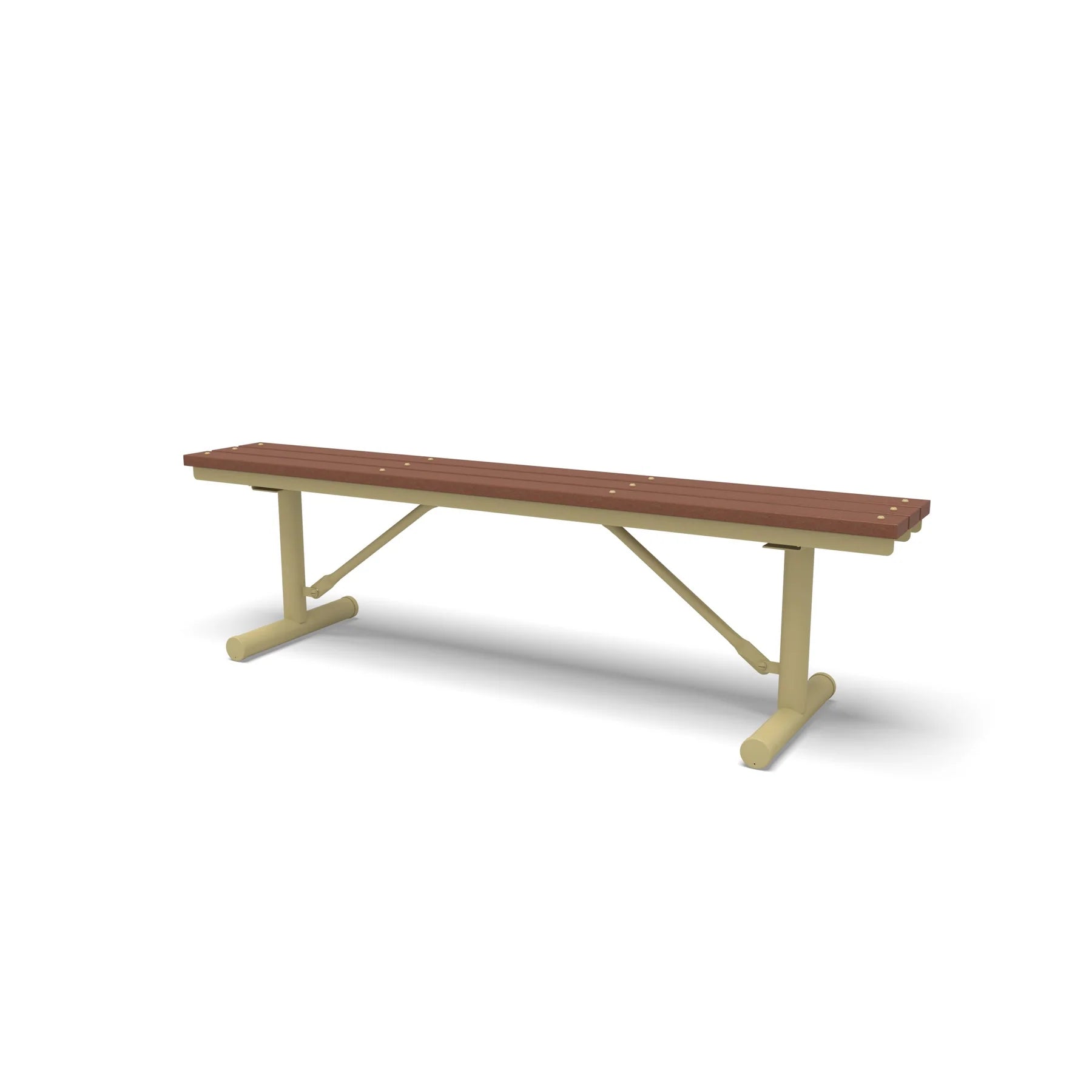Sand Wabash Valley Rinnova Recycled Plastic Backless Bench with Cedar planks, Portable braced legs, outdoor benches for schools