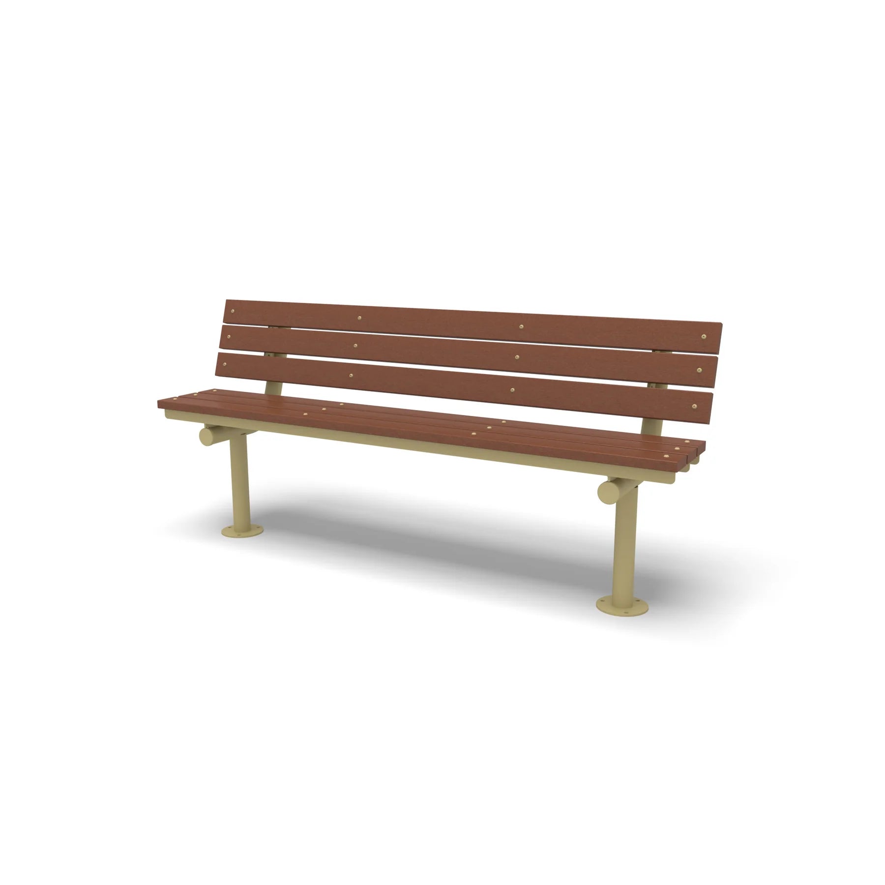 Sand Wabash Valley Rinnova Recycled Plastic Bench with Cedar planks, Surface Mount base plates, poly bench