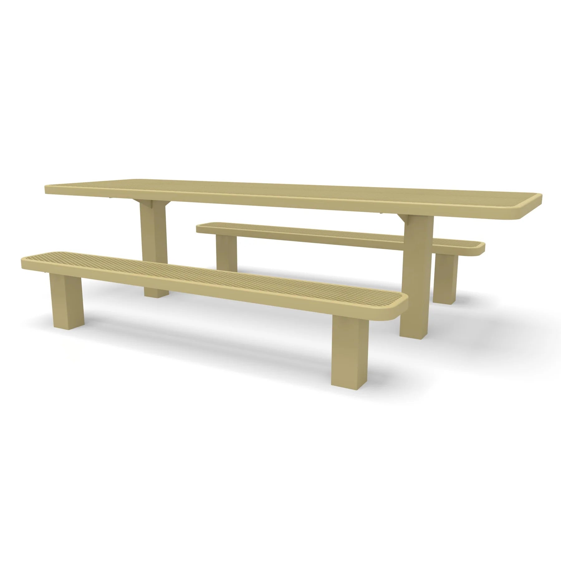 Sand Wabash Valley Signature Multi-Pedestal 8 ft ADA Accessible Diamond Inground Picnic Table in plastisol-coated steel, open at both ends for wheelchair seating, model SG207D, public picnic tables